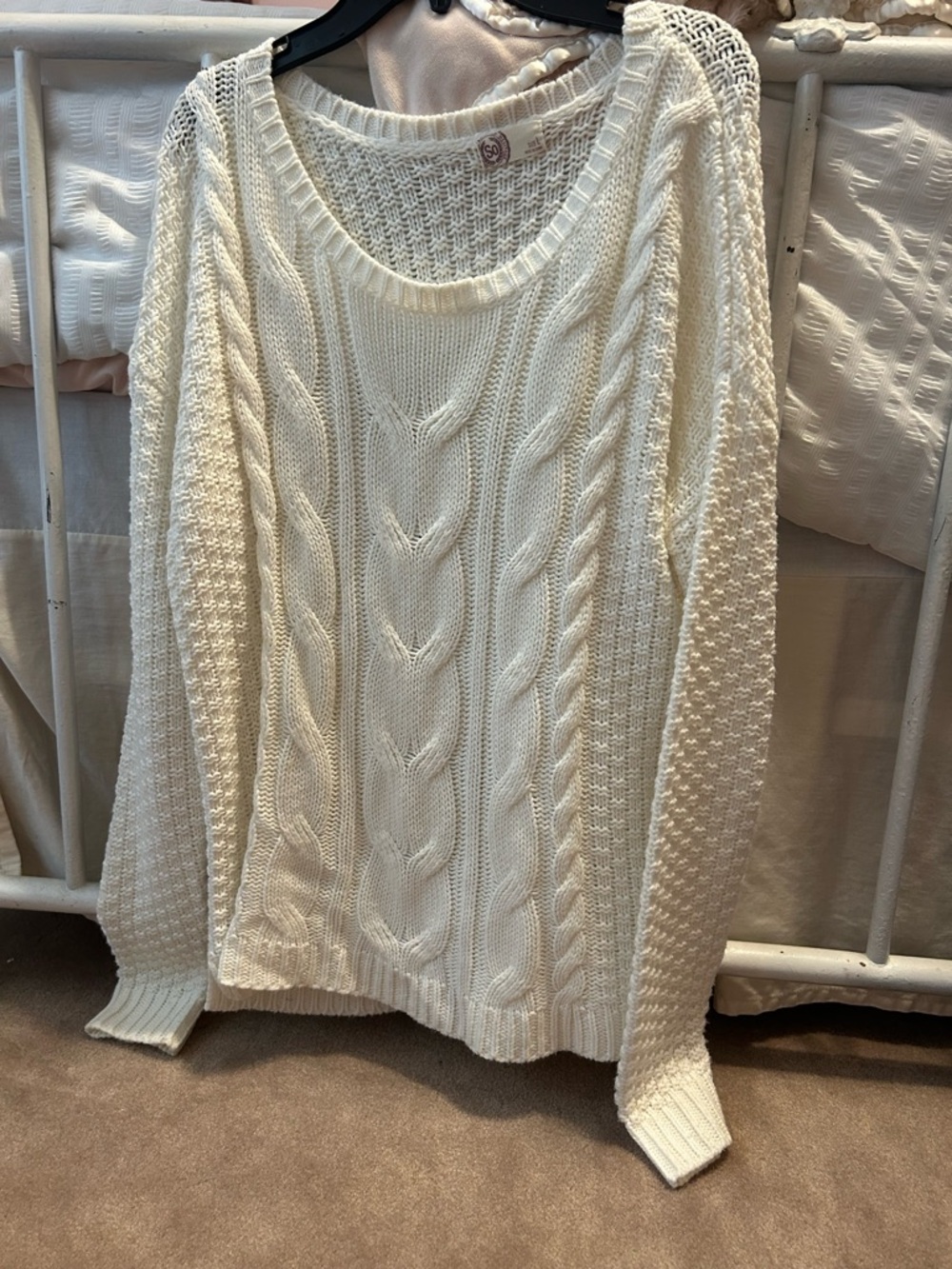 SO Cream Cable Knit Scoop Neck Sweater